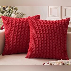 Red Corduroy Boho Striped Throw Pillow Covers